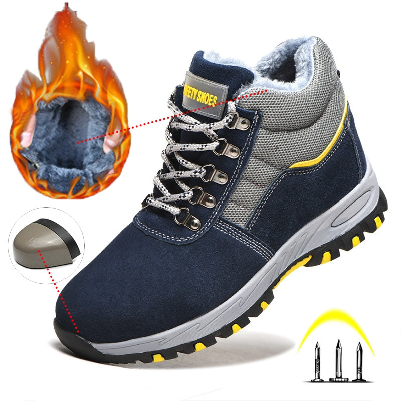 Winter Safety Work Boots Steel Toe Working Men Boots Warm Add Velvet Cold