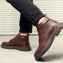 Genuine Leather Shoes Men Autumn Winter Boots Warm Plush