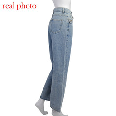 Casual Fashion Straight Denim High Waist Jeans Women Pants