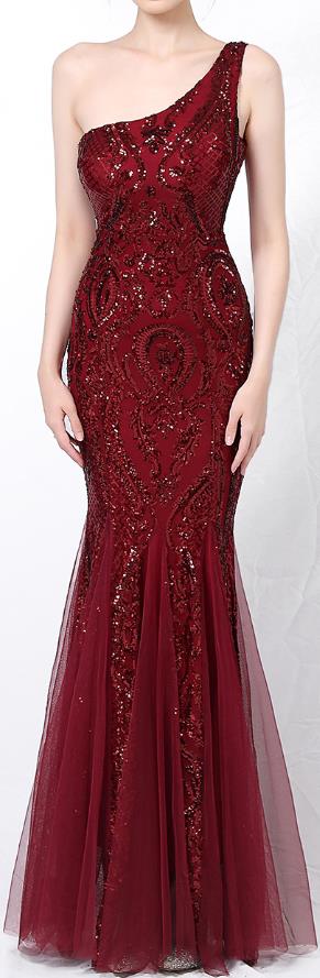 Evening wear Dresses: One Shoulder White Long Mermaid Prom Gown Glitter