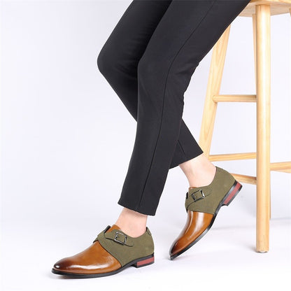 Stitching Buckle Derby Shoes Men Leather Dress Shoes