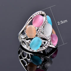 Women Luxury Hollow Multicolor Opal Stone Big Rings  Size 6 7 8 9 10