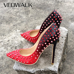 Veowalk Full Rivets Women Pointed High Heels Gradient Color Italian Stiletto