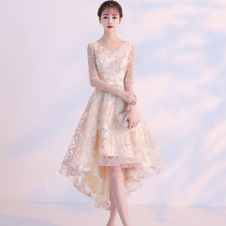 Homecoming Dresses: Navy Blue Silver Gray Champagne High Low Prom Dresses