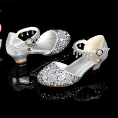 Girls Glitter Sandals Children's High Heels Shoes Kids Performance