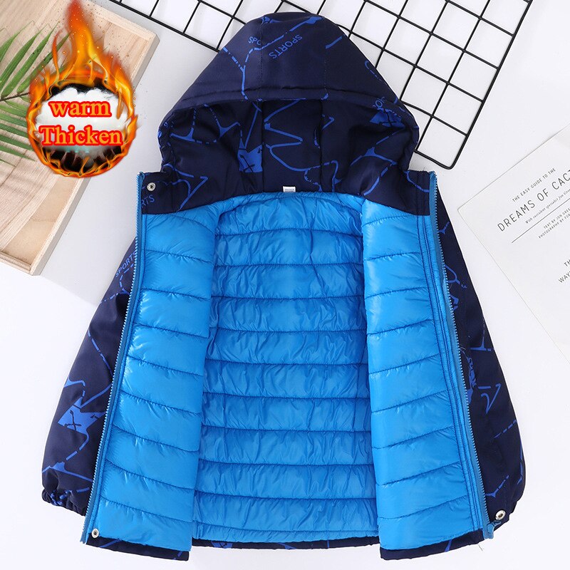 Winter Boy Cotton-padded Jacket Children Hooded Outerwear Boys Bomber Jacket