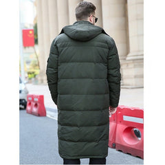 Extra Long Winter White Down Jacket Men 86% Black Cargo Thick Coat