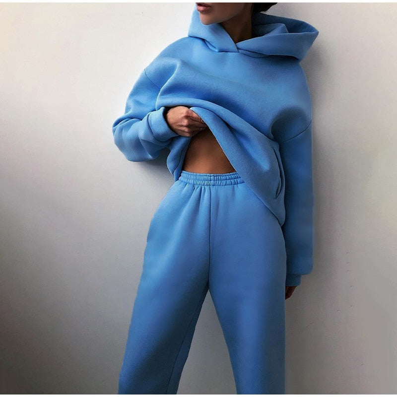 Women Tracksuit Suit Autumn Fashion Warm Hoodie Sweatshirts Two Pieces