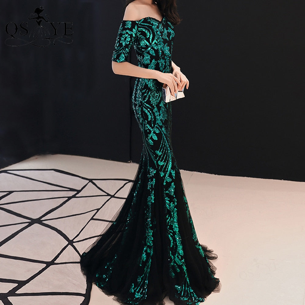 Evening wear Dresses: Evening Dress Side Sleeves Mermaid Prom Gown Long Sleeves