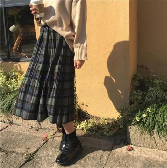 Woolen Winter Plus Size 3XL pleated plaid skirts Women Warm Vintage Long skirts