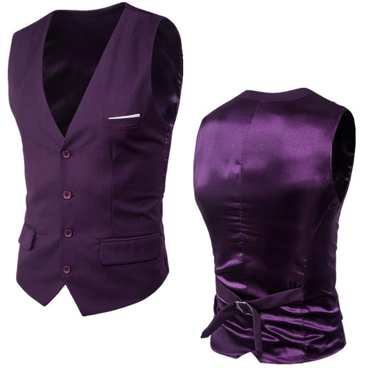 Purple Suit Vest Men Spring Slim Fit Sleeveless Vest Waistcoat Mens