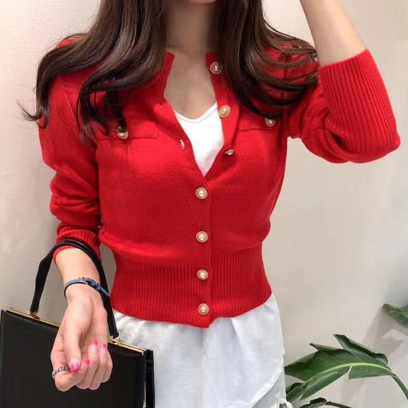 Fashion Women Cardigan Sweater Spring Knitted Long Sleeve Short Coat