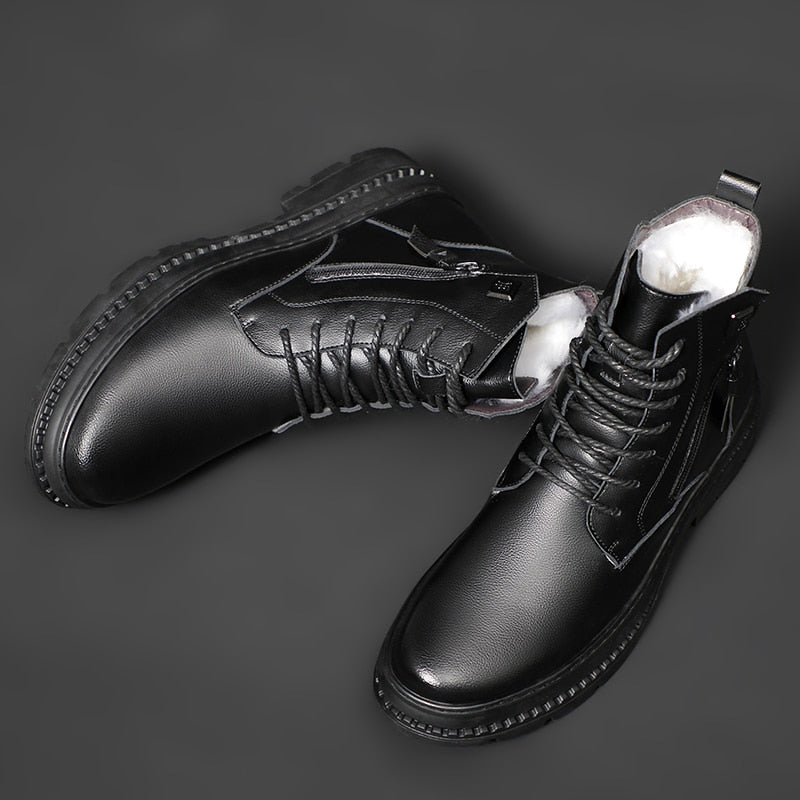 Real Wool Men Boots Genuine Leather Winter Spring Platform