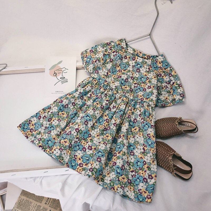 Girls Dress U-Neck Floral Lace Princess Dress Summer Baby Kids