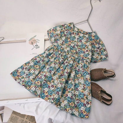 Girls Dress U-Neck Floral Lace Princess Dress Summer Baby Kids