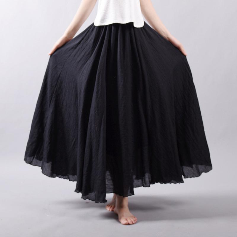 Women Elegant High Waist Linen Maxi Skirt Summer Ladies Casual