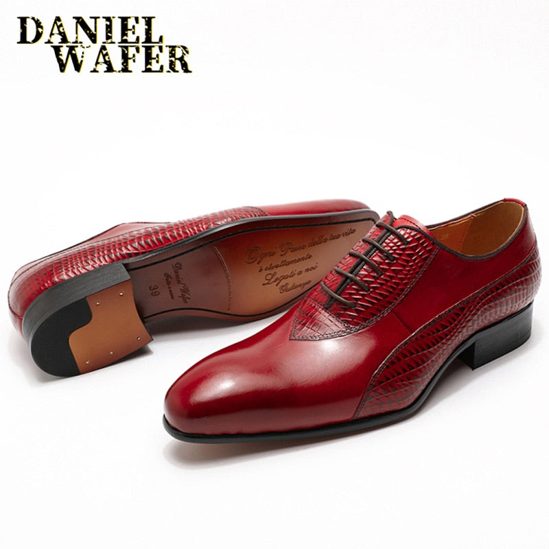 Luxury Men Oxford Shoes Men Dress Shoes Leather Italian Red Black