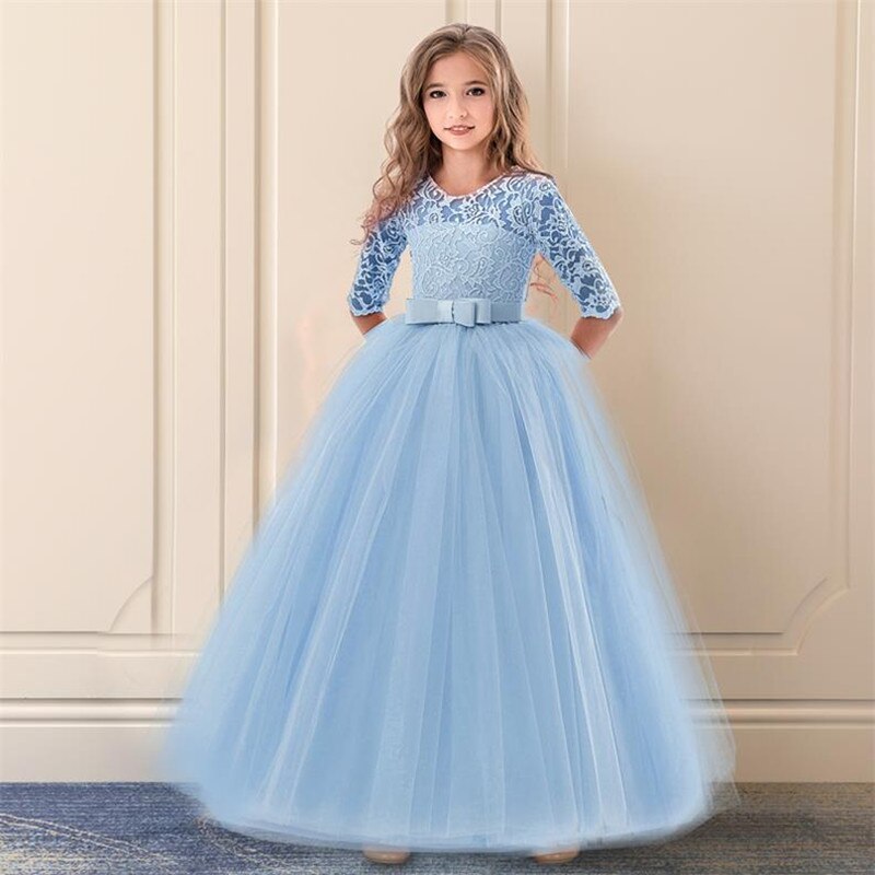 Vintage Flower Girl Princess Dress For Weddings Summer Kid Formal Bow Long