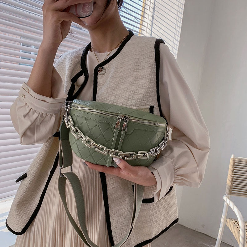 Thick Chain Waist Bag Women Luxury Leather Fanny Pack Female Fashion