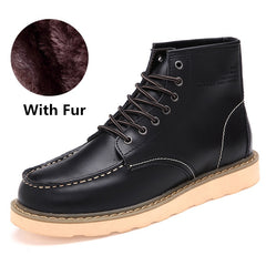 Red Retro Leather Boots Men Fur Warm Winter Boots Comfort British Style