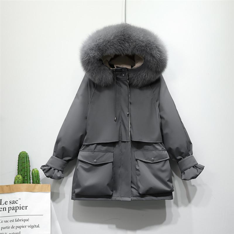 Winter Jacket Women Large Natural Fur White Down Coat