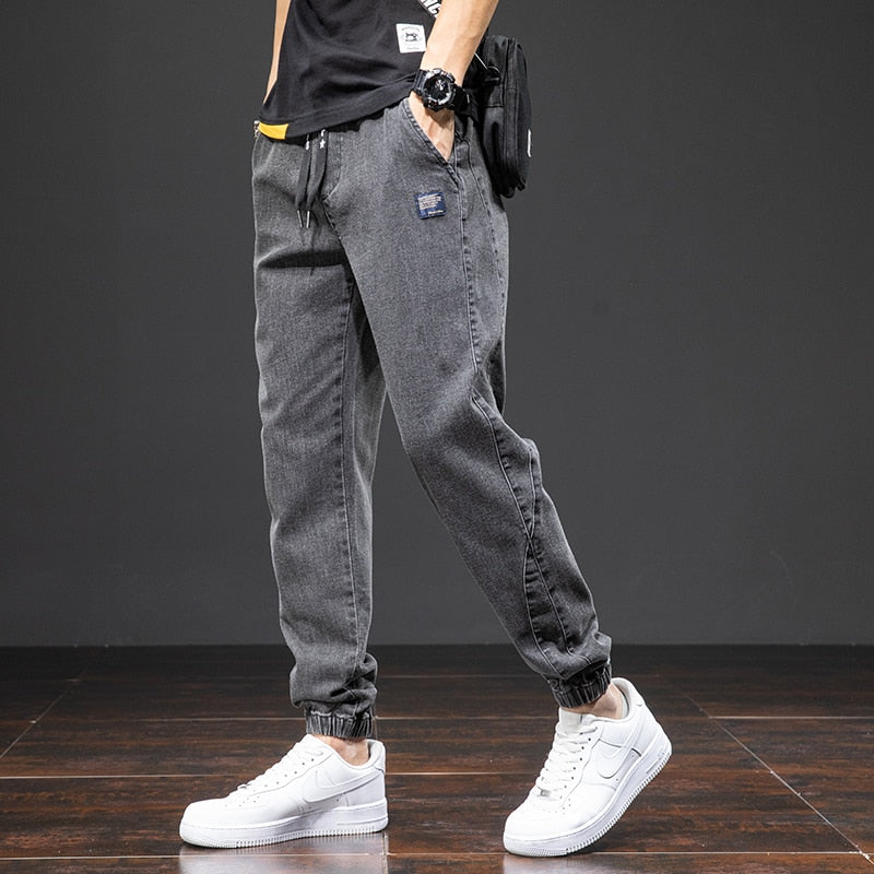 Spring Summer Black Blue Cargo Jeans Men Streetwear Denim Jogger