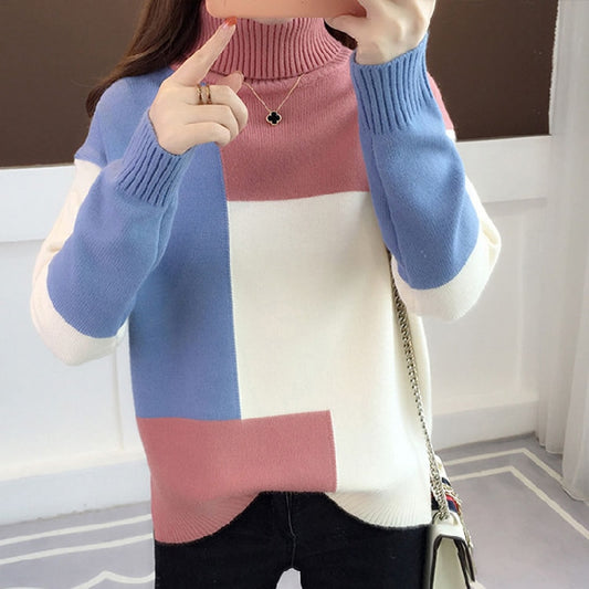 Patchwork Women Pullover Sweater Autumn Loose O Neck