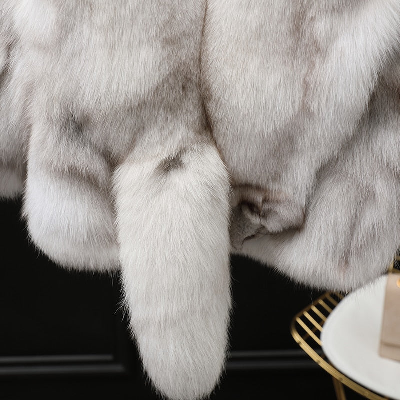 Winter Cloak Warm  Women Cardigan big real Fox Fur Collar Cape Fashion Solid