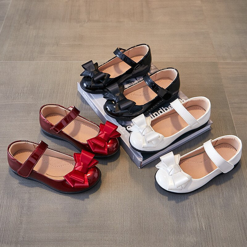 Red White Black School Student Leather Shoes Girls Princess Shoes