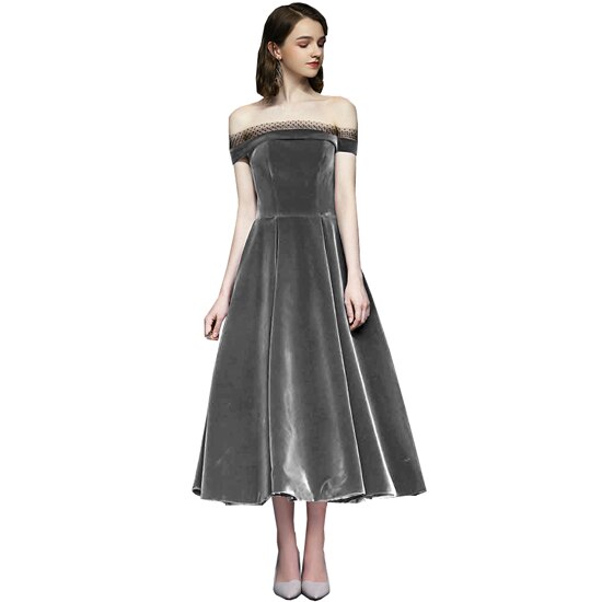 Homecoming Dresses: Prom Dresses Boat Neck Off Shoulder elegant velvet Evening Dress