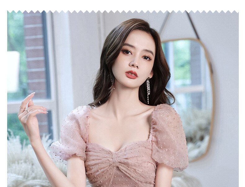 Evening wear Dresses: Gown for Women Party Night Puff Sleeve Cute Prom Dresses