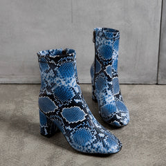 Snake Print Ankle Boots Women Zipper Boots Square heel Chelsea Boots Fashion