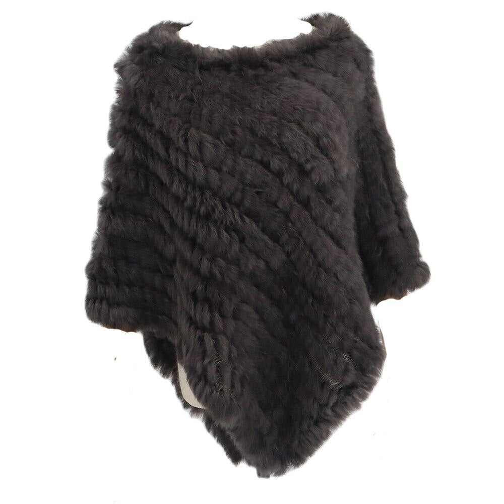 Real Fur Knitted Natural Fur Poncho Vest Fashion Wrap Coat Shawl