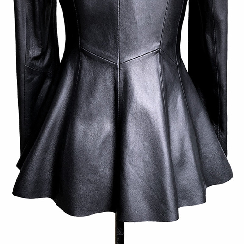 Autumn Black Slim Soft Pu Leather Jacket Women Deep V Neck