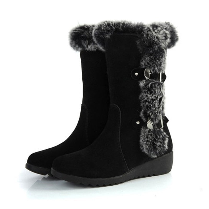 Winter Women Boots Casual Warm Fur Mid-Calf Boots shoes Women Slip-On