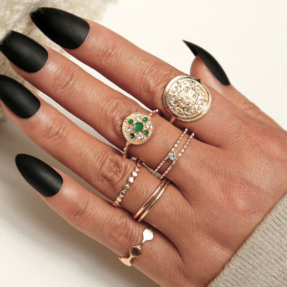 Bohemian Vintage Gold Crystal Geometric Joint Ring Set for Women Star