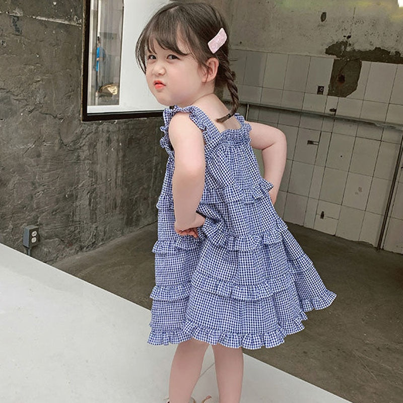 Summer Girls Dress Children Clothing Toddler Baby Kids Suspender Plaid Vest Dress