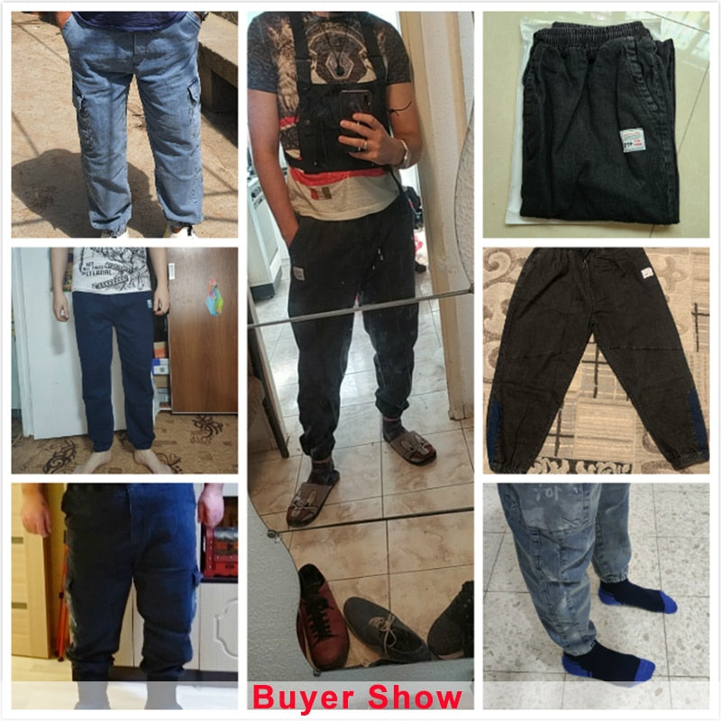 Plus Size Jeans Men Loose Joggers Streetwear Harem Jeans Cargo Pants