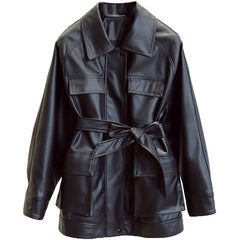 FTLZZ Slim PU Coats Women Faux Leather Jackets Vintage Motor Biker Jackets