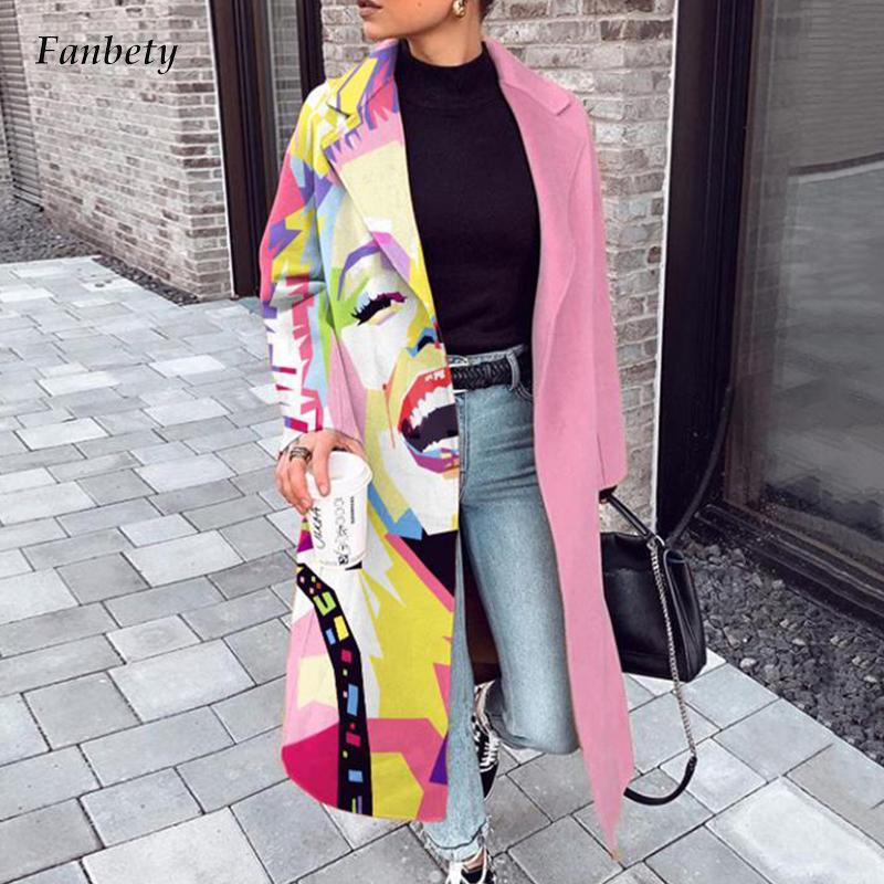 Fall Winter Elegant Women Fashion Lapel Collar Button Long Tops Outwear
