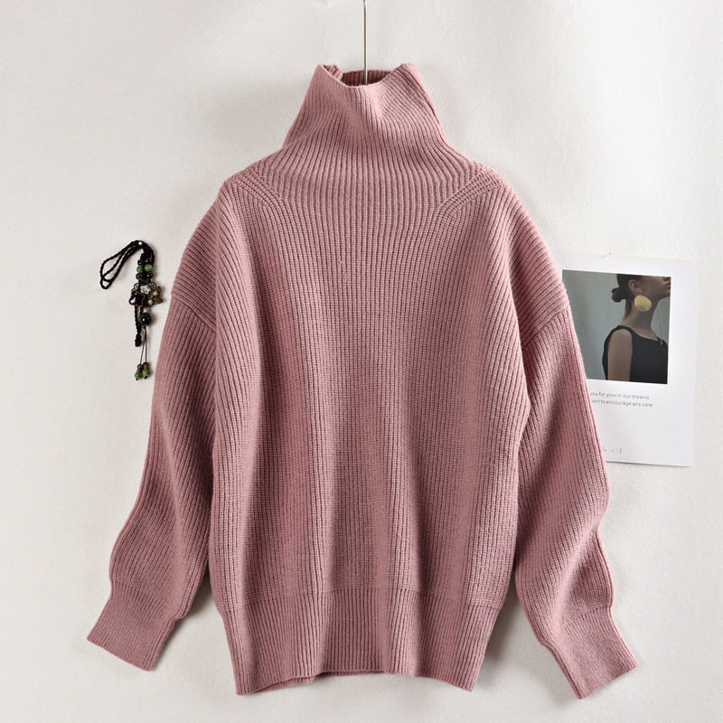 Wool Women's Sweater Autumn Winter Warm Turtlenecks Casual