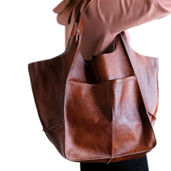 Casual Soft Large Capacity Tote Women Handbags Designer Aged Metal Look