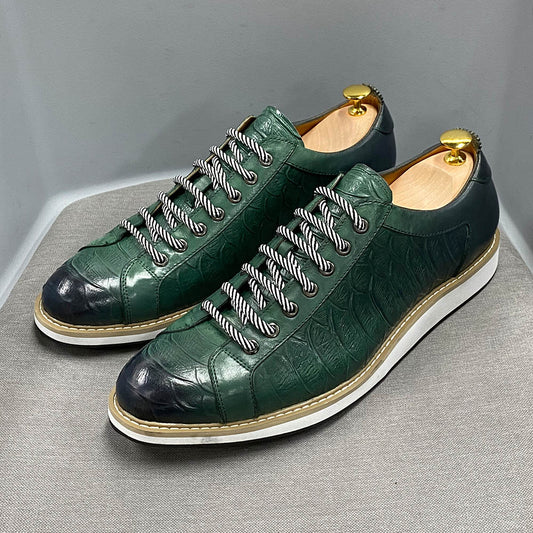 Men Casual Shoes Real Cow Leather Green Black Fashion Designer