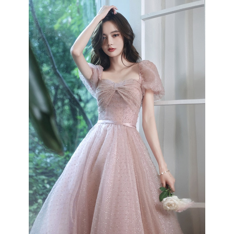 Evening wear Dresses: Gown for Women Party Night Puff Sleeve Cute Prom Dresses