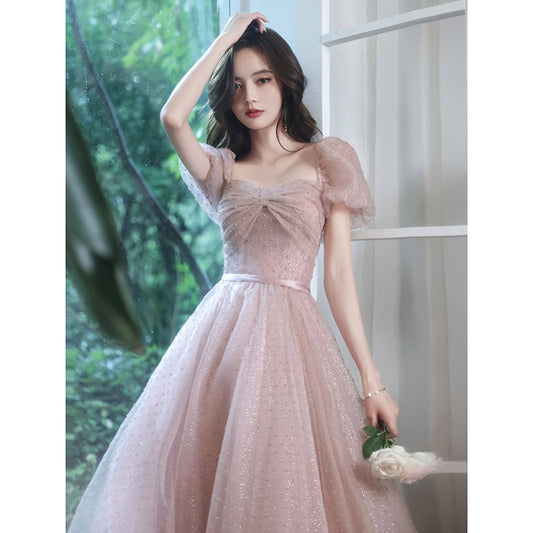 Evening wear Dresses: Gown for Women Party Night Puff Sleeve Cute Prom Dresses