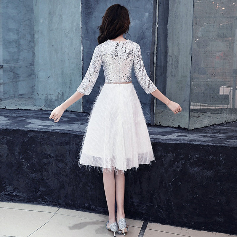 Homecoming Dresses: Prom Dresses Sparkling O-Neck Women Party Sliver White