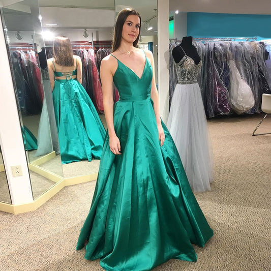 Homecoming Dresses: Satin V-neck Prom Dress Woman Formal Evening Party Gowns