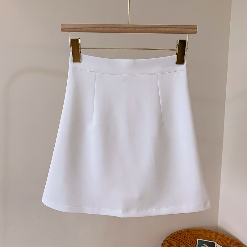 Spring Women Skirts Preppy Style A-line High-waist Split Mini Skirts