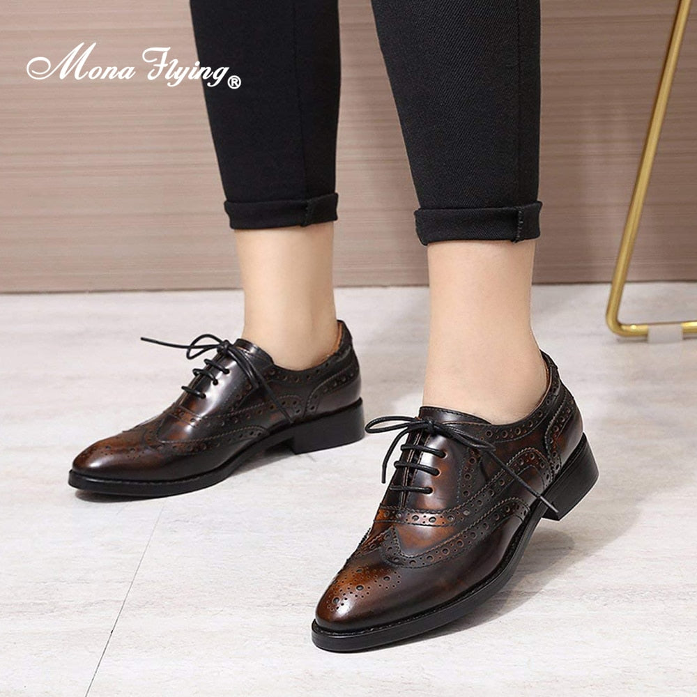 Mona Flying Women Genuine Leather Oxfords Shoes Handmade Leisure