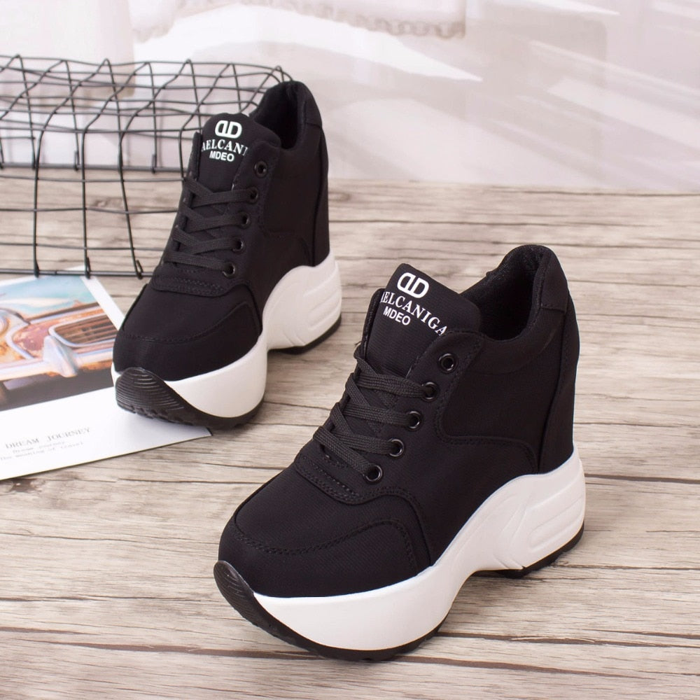 Women Sneakers Mesh Casual Platform Trainers Chunky Shoes 10CM Heels